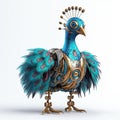 Colorful peacock robot, robotic bird isolated over white background. Created with generative Ai Royalty Free Stock Photo