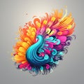 a colorful peacock with swirls on a gray background Royalty Free Stock Photo