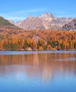 A colorful peaks of High Tatras reflected in Strbske Pleso Royalty Free Stock Photo