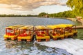 Colorful pedal boats at the jetty in Beihai Park in Beijing