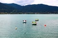 Colorful pedal boats at Tegernsee Royalty Free Stock Photo