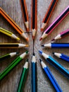 Colorful pencil crayons lie in a circle Royalty Free Stock Photo