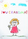 Colorful pencil hand drawing vector illustration of grandmother holding flower Royalty Free Stock Photo