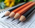 Close-up of Black and Orange Pencils on Sketchbook Royalty Free Stock Photo
