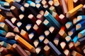 Colorful pencils background. Close-up. Selective focus, Colored sharpener pencils. Macro shot of many color pencils, AI Generated Royalty Free Stock Photo