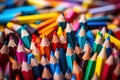 Colorful pencils background. Selective focus and shallow depth of field, Colored sharpener pencils. Macro shot of many color Royalty Free Stock Photo