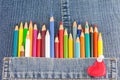 Colorful pencils in denim jeans pocket Royalty Free Stock Photo