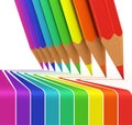 Colorful pencils drawing rainbow