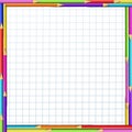 Colorful pencils frame on notebook sheet of white checkered graphing paper Royalty Free Stock Photo