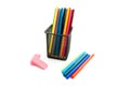 Colorful pencils, markers and erasers Royalty Free Stock Photo