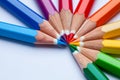 Colorful pencils on the office table in a rainbow color pattern Royalty Free Stock Photo