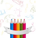 Colorful pencils with ribbon, on pictogram backgr Royalty Free Stock Photo