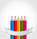 Colorful pencils with ribbon, on white background Royalty Free Stock Photo