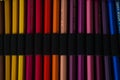 Colorful pencils in a row, multicolored spectrum image, selective focus