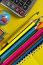 Colorful pencils and stationery products on the desk