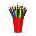 Colorful pencis in glass for office. Vector on red background Royalty Free Stock Photo