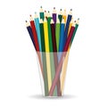 Colorful pencis in glass for office. Vector on white background Royalty Free Stock Photo