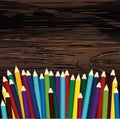 Colorful pencis. Vector on Colorful many pencis. Vector on wooden background. Isolatedwooden background. Royalty Free Stock Photo