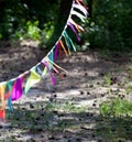 Colorful pennant garland in the wind