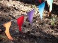 Colorful pennant garland in the wind