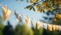 colorful pennant string decoration in green tree generative AI Royalty Free Stock Photo