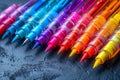 Colorful Pens Arranged On A Dark Surface Royalty Free Stock Photo