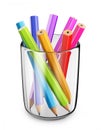 Colorful pens in glass. 3D Icon isolated Royalty Free Stock Photo