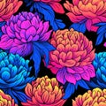 Vibrant Manga-inspired Peony Illustration On Black Background