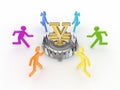 Colorful people around iron trap with yen symbol. Royalty Free Stock Photo