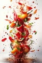 Colorful peppers explode mid-air, showcasing vibrant colors and spices in a dynamic food composition during a culinary Royalty Free Stock Photo