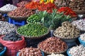 Colorful peppers, fruit and other produce for sale in Asian market