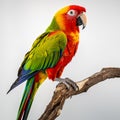 colorful perched parot on white background, AI Generative