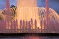 Colorful performance of Magic Fountain of Montjuic in Barcelona