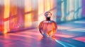 A colorful perfume bottle with light reflections. Royalty Free Stock Photo