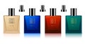 Colorful perfume container set with spray dispenser.