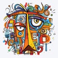 Abstract Doodle Portrait: Colorful And Clever Cartoon Face Art