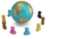 Colorful persons with globe white background.3D illustration