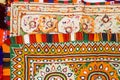 Colorful Peruvian handicraft embroidered flowers on textile, embroidery handicrafts close up view and selective focus,handmade Royalty Free Stock Photo