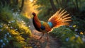 Golden Pheasant Walking on Forest Path at Sunrise Royalty Free Stock Photo