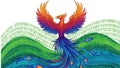Phoenix rising from binary code wave. Royalty Free Stock Photo