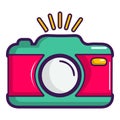 Colorful photo camera icon, cartoon style