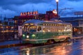 San Francisco Colorful Wet Street at Dusk with Tram, Streetcar