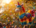 Festive Unicorn PiÃ±ata at a Sunny Outdoor Party Royalty Free Stock Photo