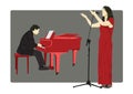 Colorful pianist and singer silhouettes set. Vector illustration