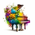 Colorful piano with flowers painted on it. Generative AI