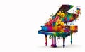 Colorful piano with flowers painted on it. Generative AI