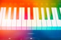 Colorful piano keyboard musical note pad for creative music education fun school poster background
