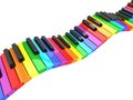 Colorful piano keyboard wave 3d rendering