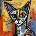 Colorful Picasso-inspired Cartoon Painting Of Abyssinian Cat