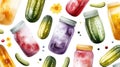 Pickle Time Week Colorful pickle jars and cucumbers pattern for kitchen decor or recipe design